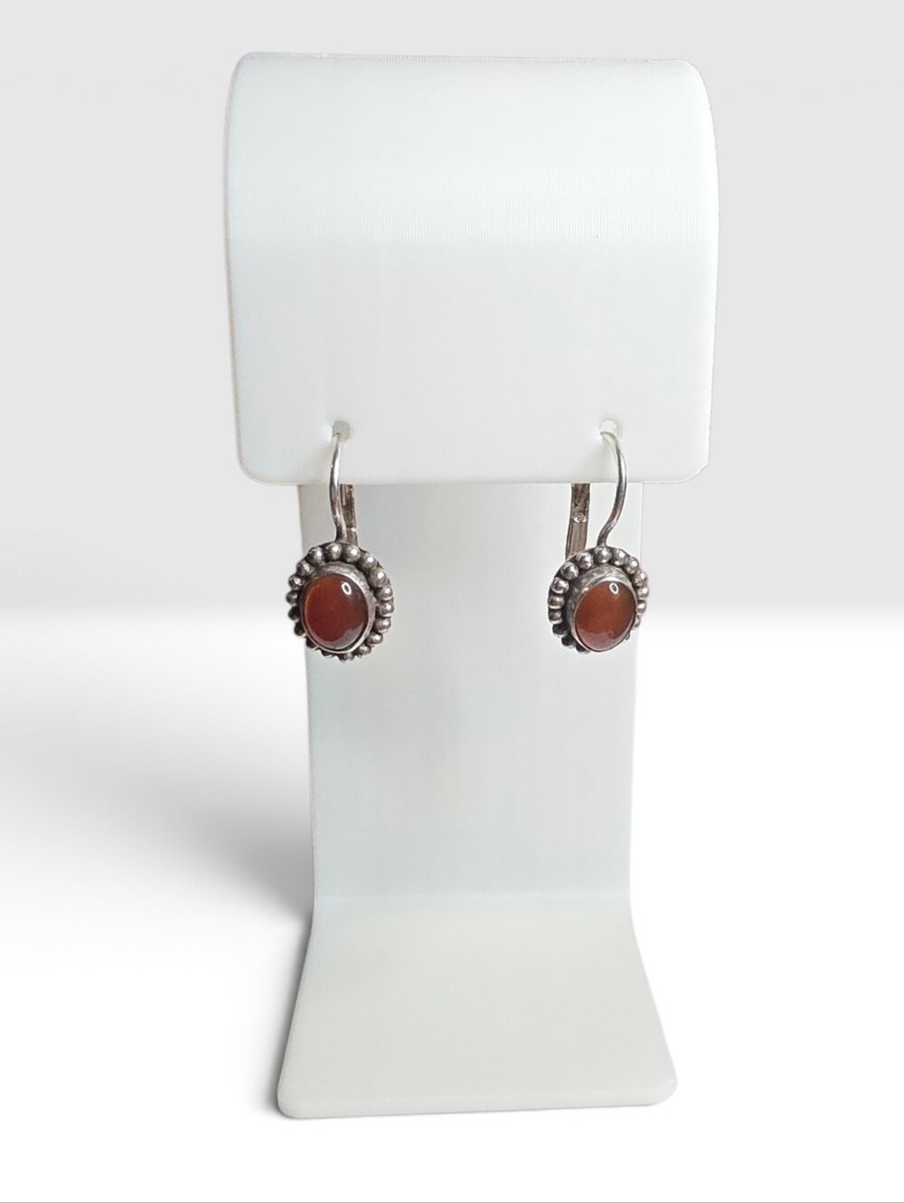 Vintage Sterling Silver Carnelian Hinged Earrings